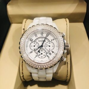 Gianto Womans ceramic white watch w/ diamond bezel